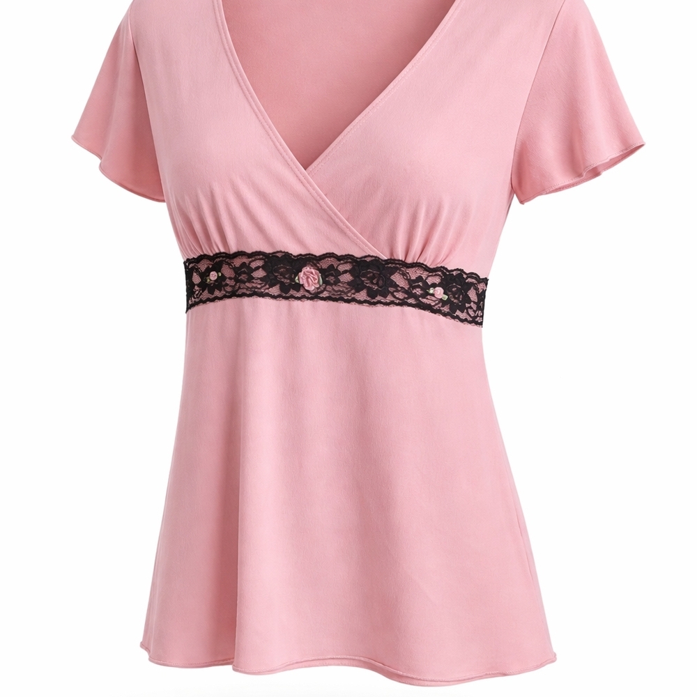 Pastel Pink Babydoll Top With Lace